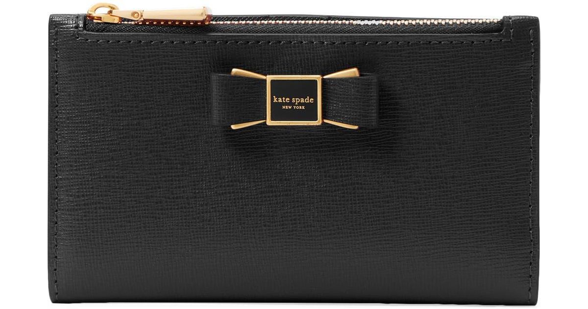 Kate Spade Morgan Bow Small Slim Leather Bifold Wallet in Black | Lyst