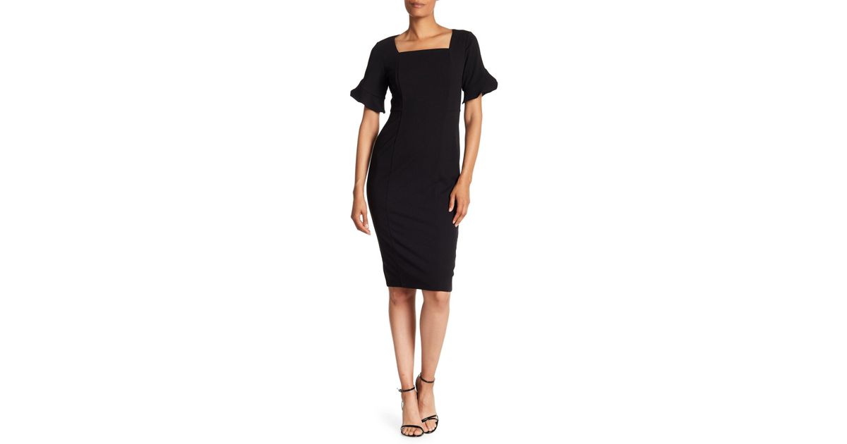 donna morgan ruffle cuff sheath dress