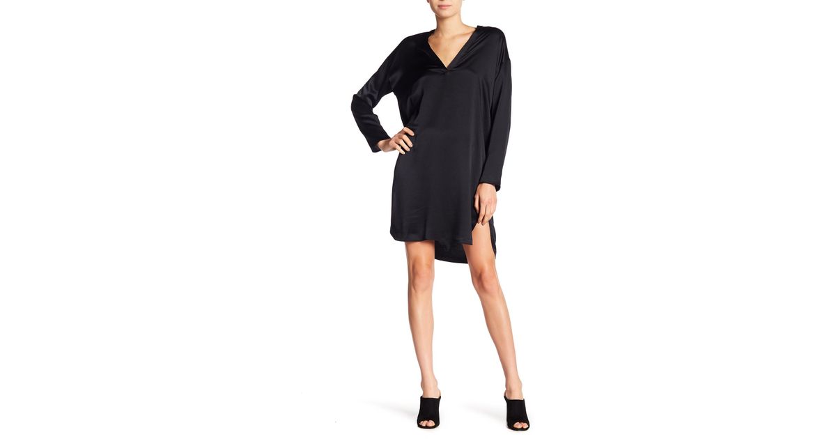 Vince Silk V-neck Tunic Dress in Black 
