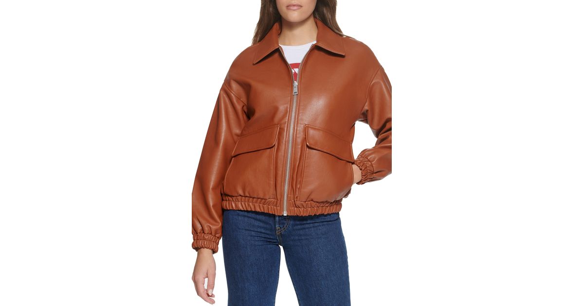 Levi's Levis® Faux Leather Dad Bomber Jacket In Camel At Nordstrom Rack