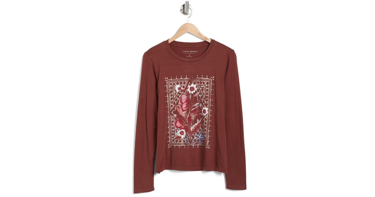 Lucky Brand Tapestry Floral Long Sleeve Cotton Graphic T-shirt in Red
