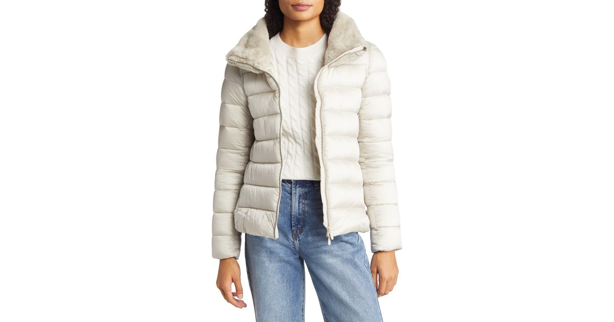 Save The Duck Mei Mixed Media Puffer Jacket in White Lyst