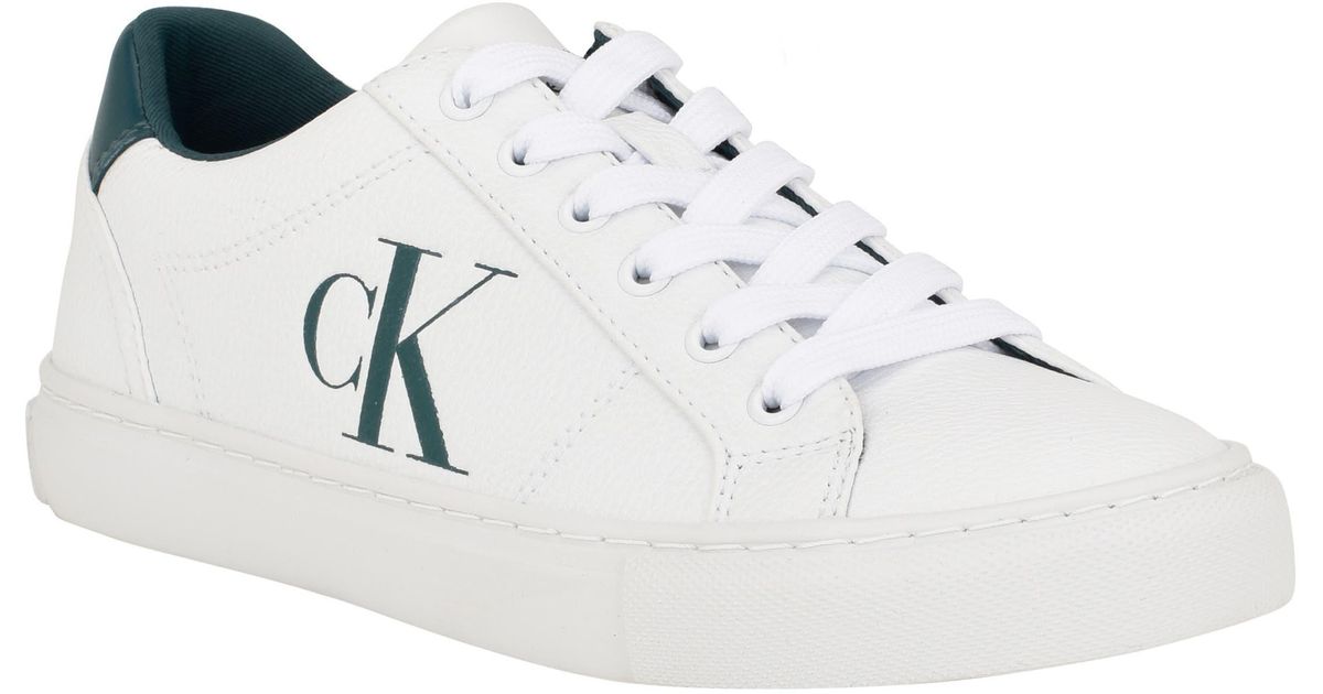 Calvin Klein Celbi Leather Lace-up Sneaker in White | Lyst