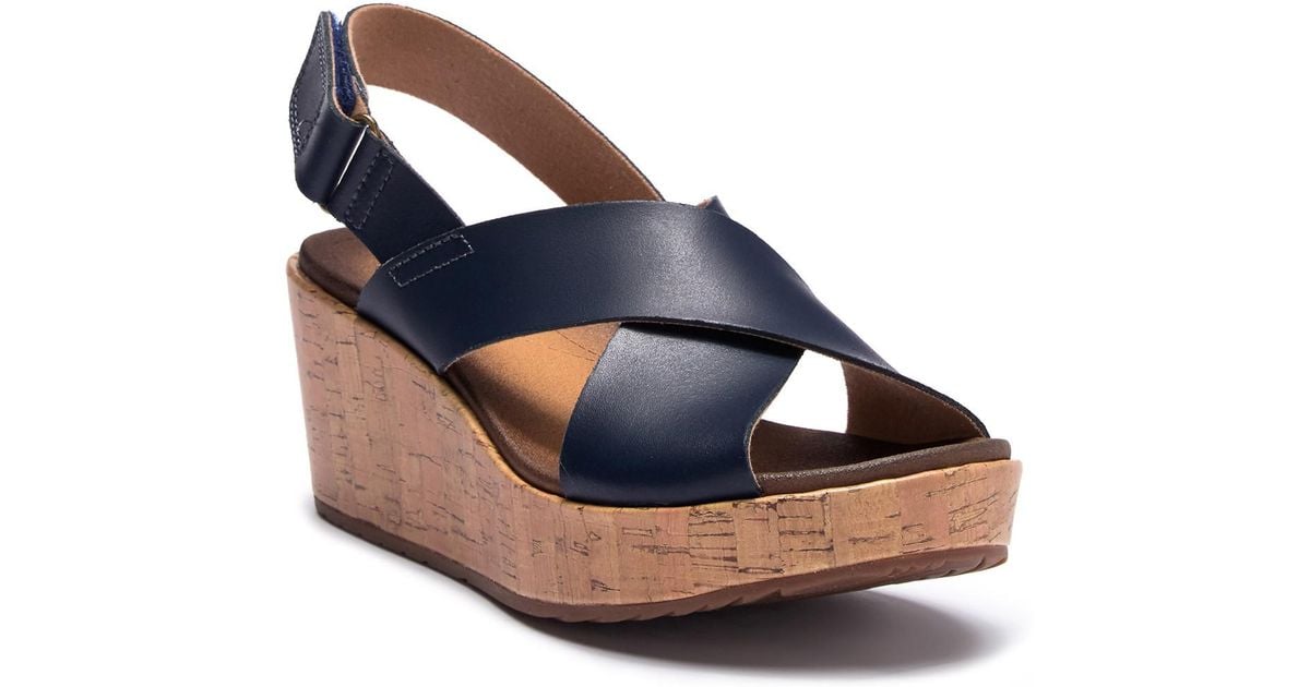 Clarks Stasha Hale Leather Wedge Sandal - Wide Width Available in Blue |  Lyst