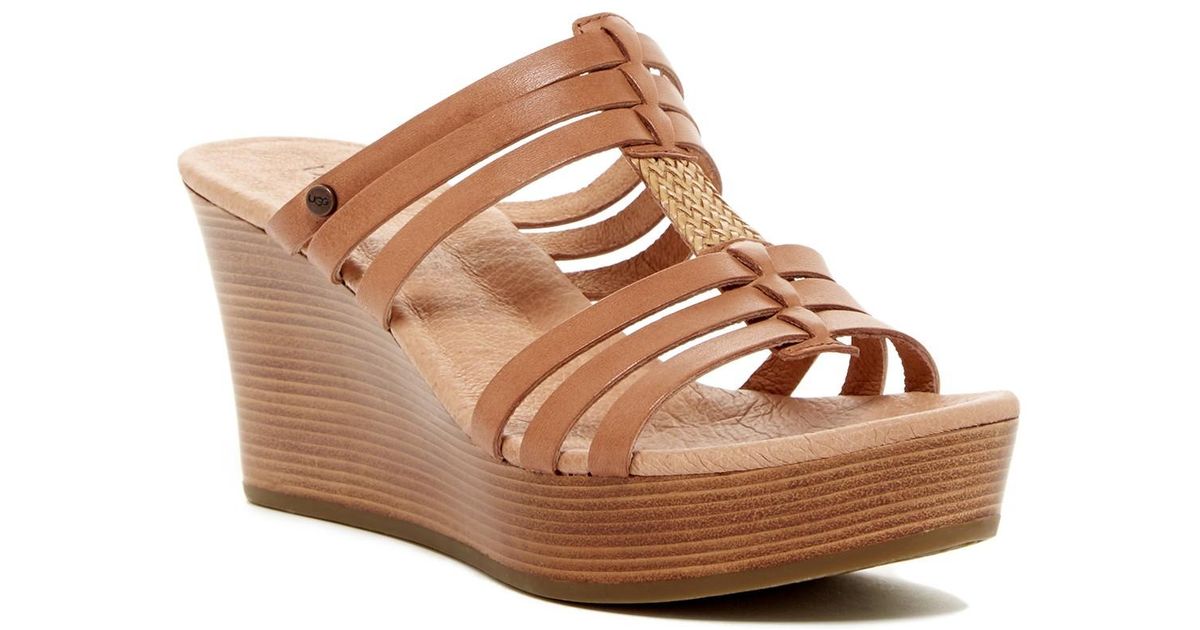 UGG Leather Mattie Wedge Sandal in Brown Lyst
