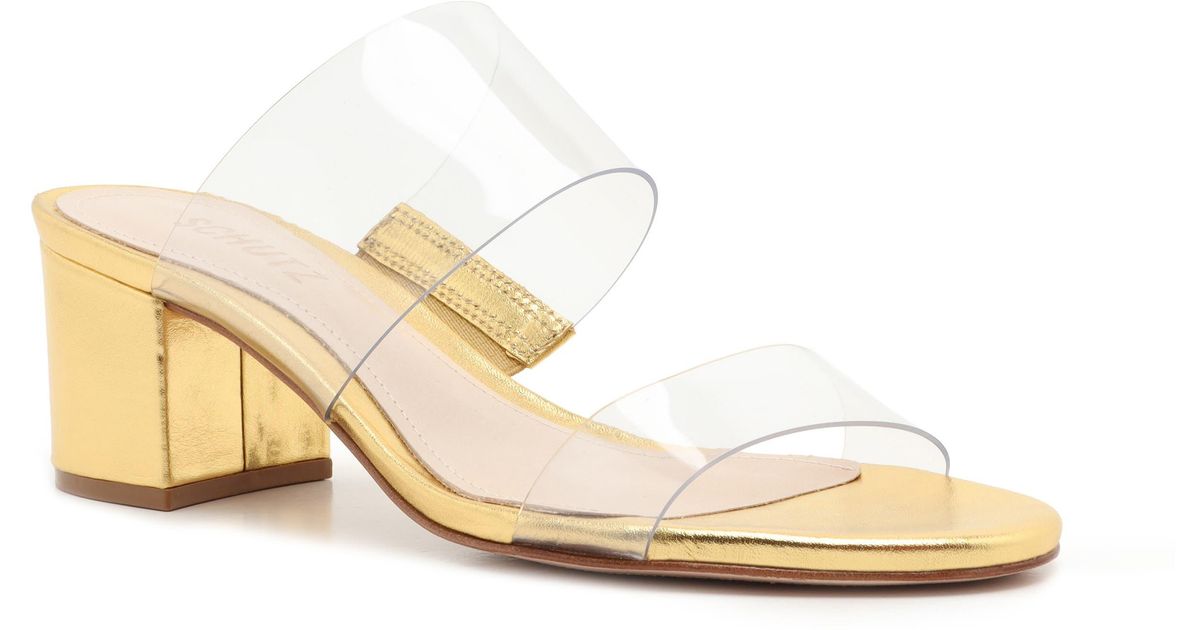 Schutz Victorie Slide Sandal in Transparent/ Gold (Metallic) - Lyst