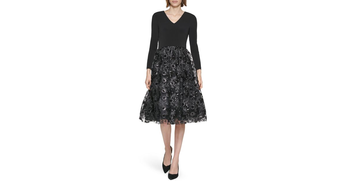 Calvin klein black embroidered hot sale dress