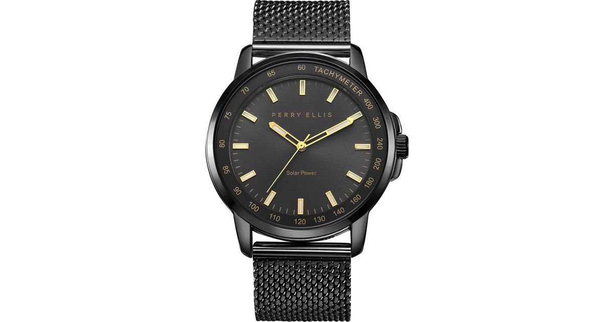 Perry Ellis Solar Powered 3-Hand Quartz Mesh Strap Watch, 41Mm in Black ...