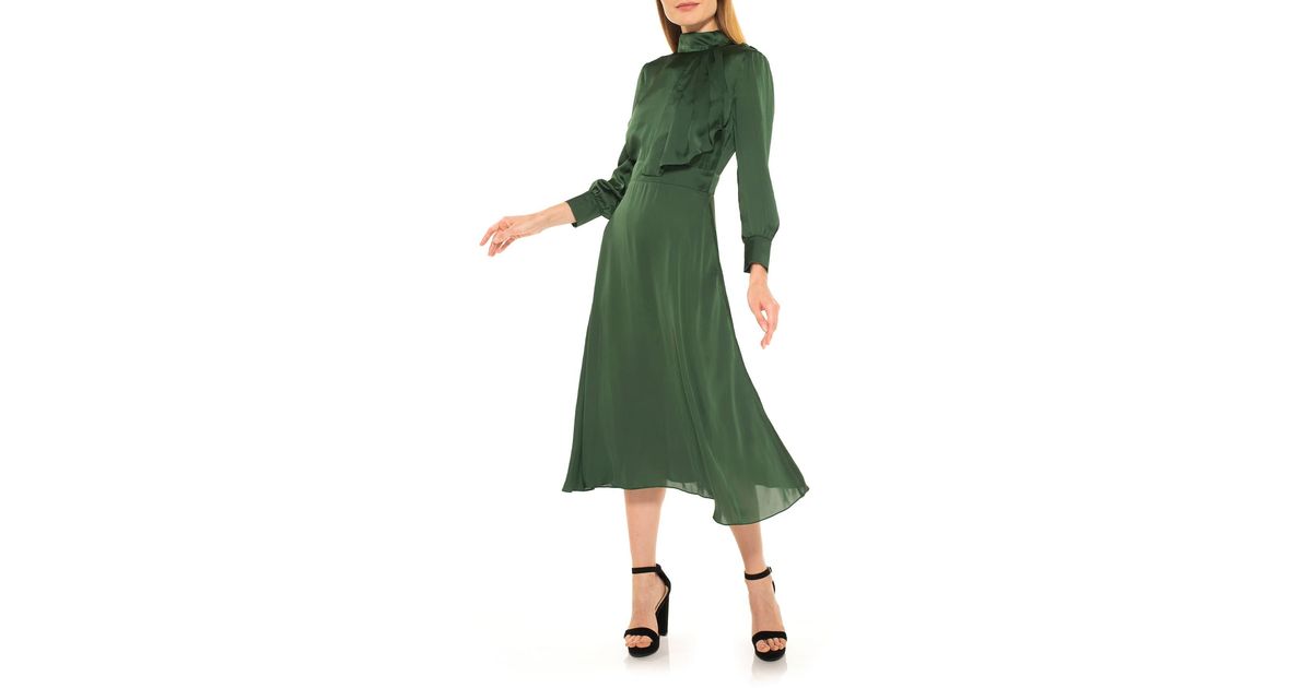 Alexia Admor Mock Neck Satin Midi Dress in Green Lyst