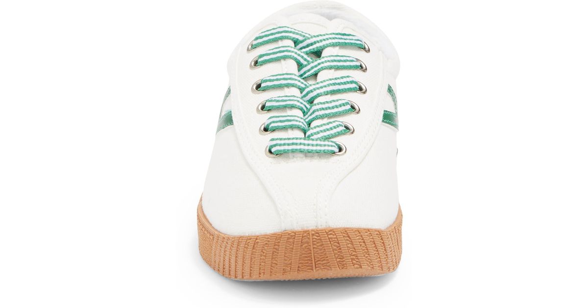 Tretorn Nylite Plush Canvas Sneaker In White green gum At