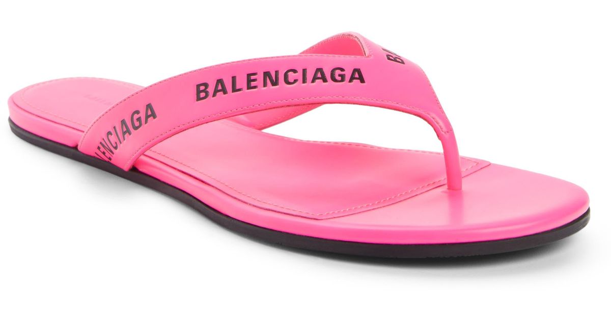 Balenciaga Logo Flip Flop In Neon Pink/black At Nordstrom Rack | Lyst