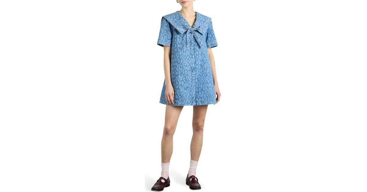 Damson Madder Goldie Leopard Laster Denim A-Line Dress in Blue | Lyst