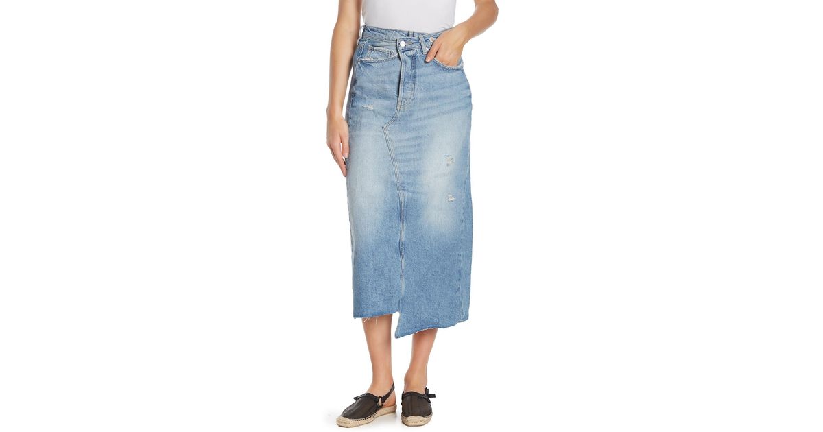free people cotton asymmetrical denim midi skirt