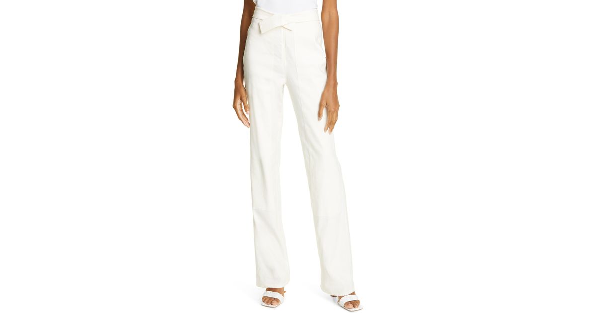 Cult Gaia Melina Foldover Waist Linen Blend Pants In Off White At ...