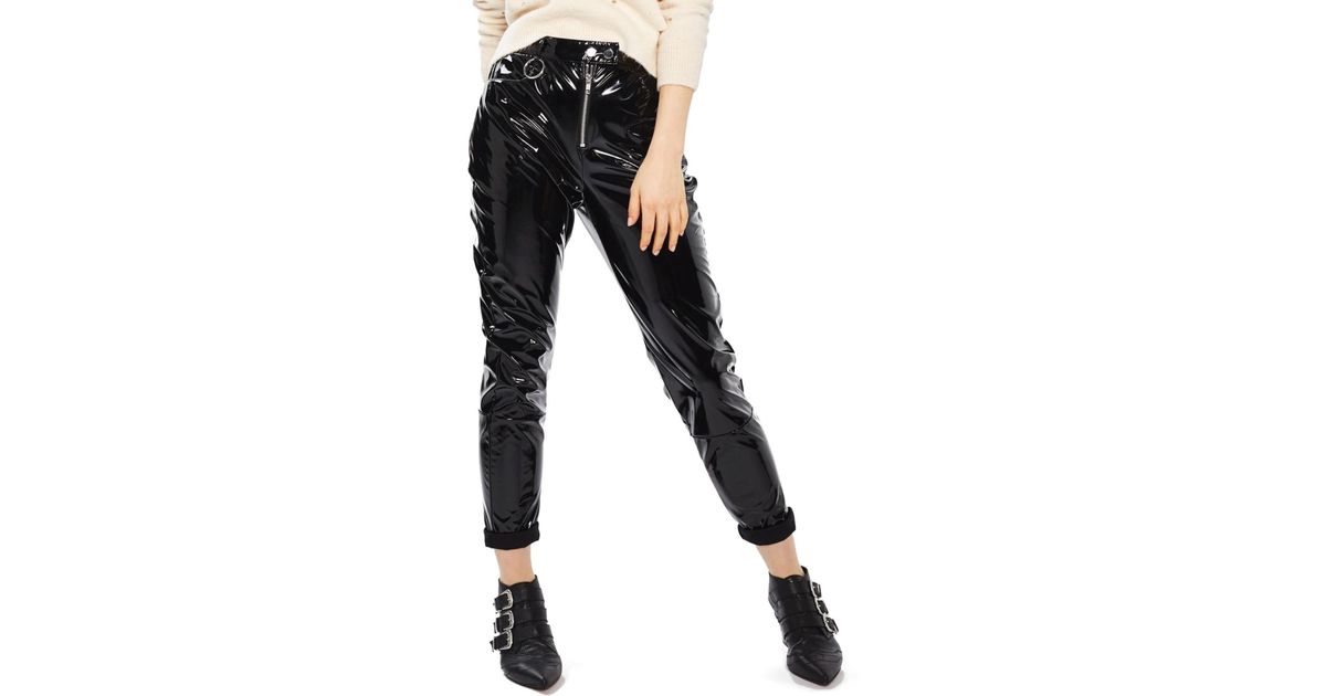 TOPSHOP Zip Vinyl Pants in Black | Lyst