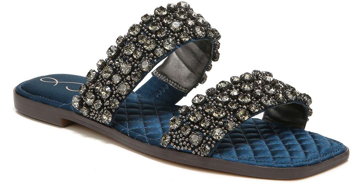 Sam Edelman Ezel Embellished Two Strap Slide Sandal In Peacock Blue At
