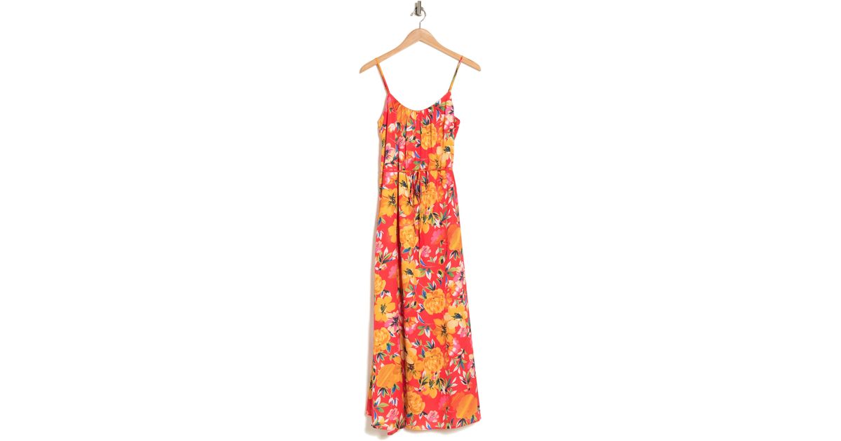 Sam Edelman Hibiscus Floral Trapeze Maxi Dress in Red | Lyst