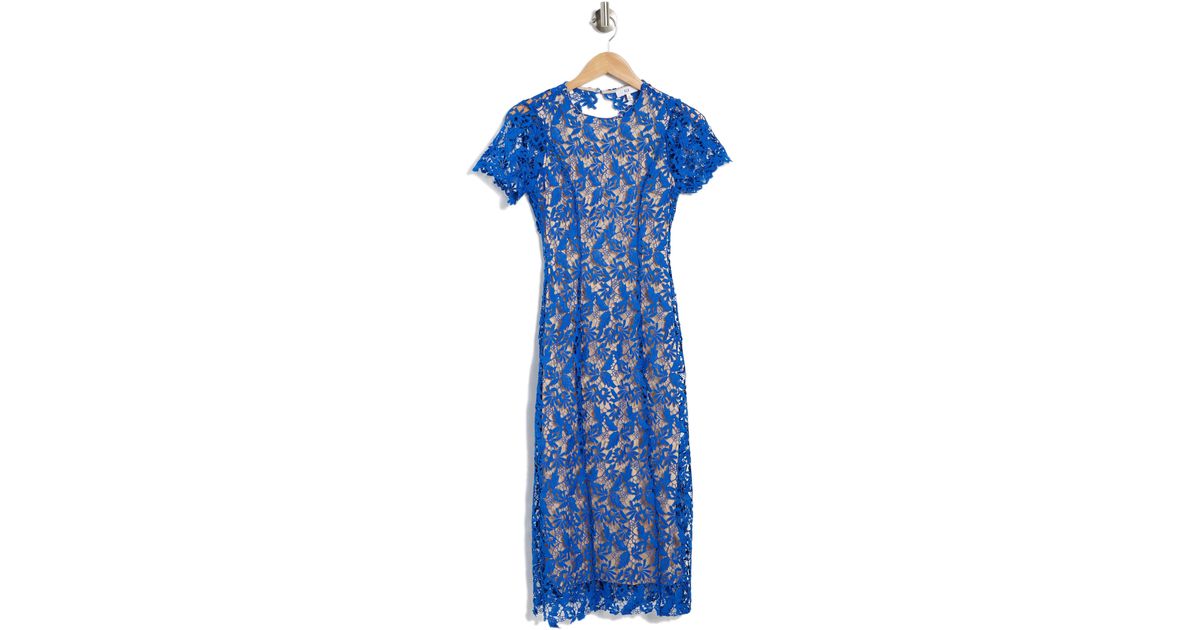 NSR Mia Short Sleeve Lace Midi Dress in Blue | Lyst