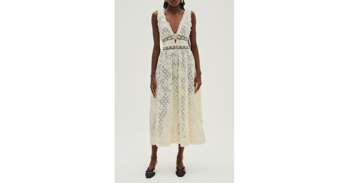 For Love & Lemons Snowflake Daisy Mesh Maxi Dress in Natural | Lyst