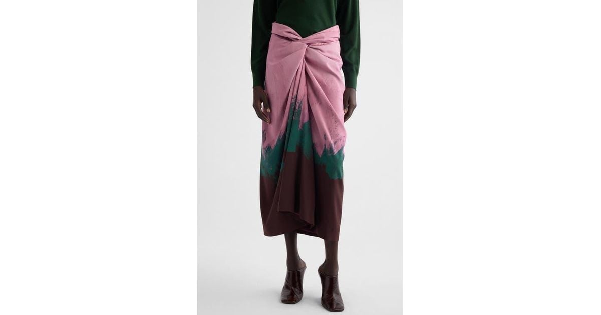 Dries Van Noten Sidra Twist Front Stretch Silk Skirt Lyst
