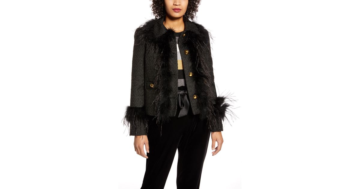 jacket with feather trim