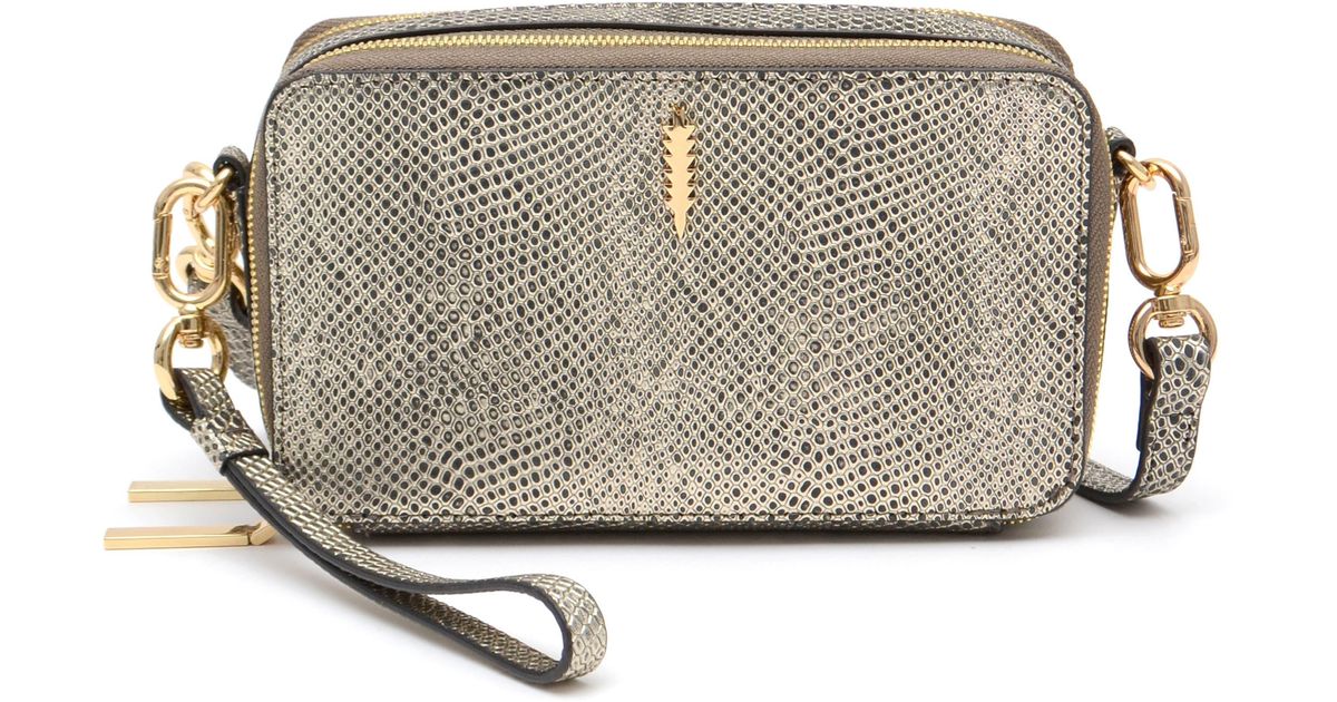 thacker Ronnie Snakeskin Embossed Leather Crossbody Bag in Gray Lyst