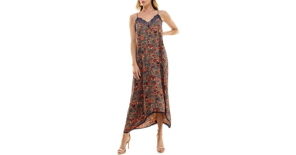 Socialite Lace Trim Midi Dress in Brown | Lyst