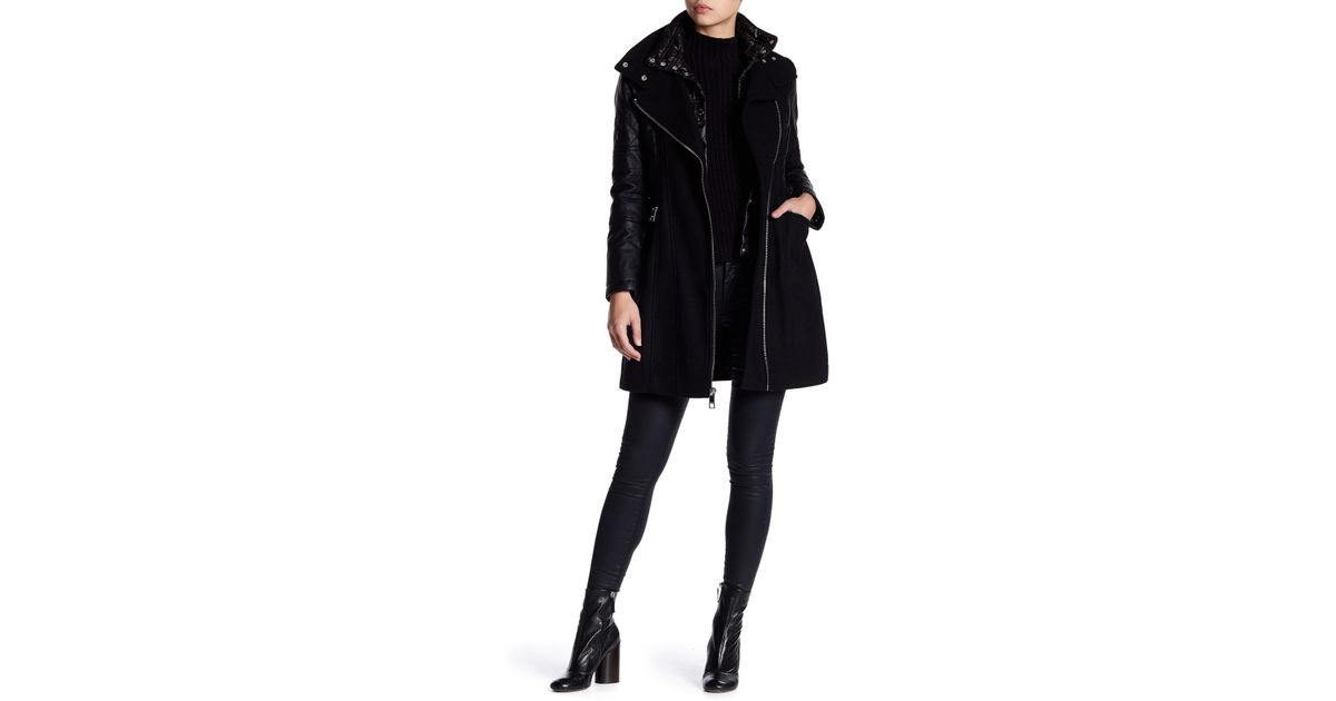 Guess Black Textured Twill Quilted Faux Leather Coat