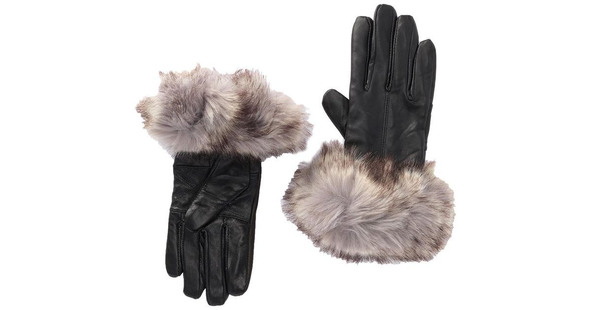faux fur trim leather gloves