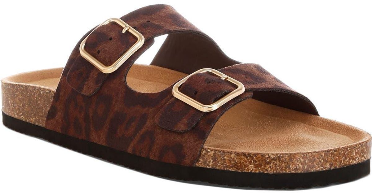 London Rag Slides LONDON RAG Gloriosa Double Strap Slide Sandal in Brown | Lyst