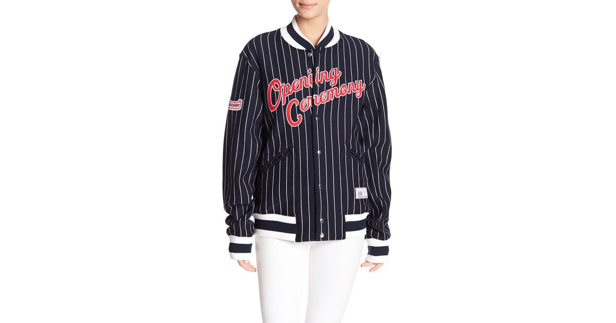 pinstripe varsity jacket