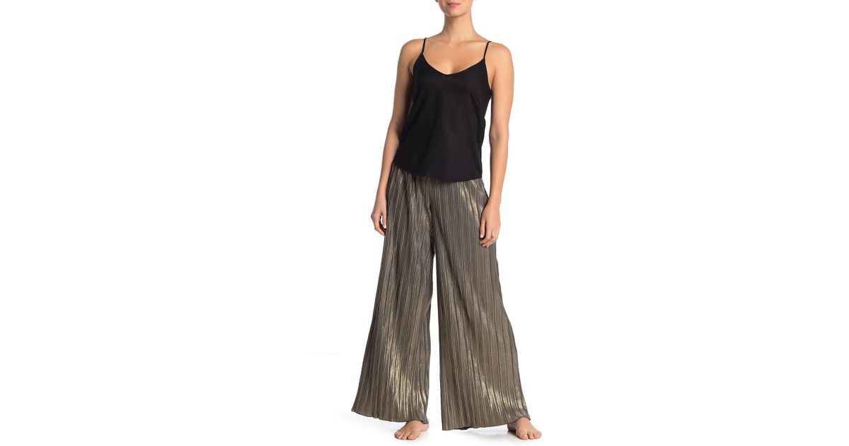 gold metallic sheer plisse wide leg jumpsuit