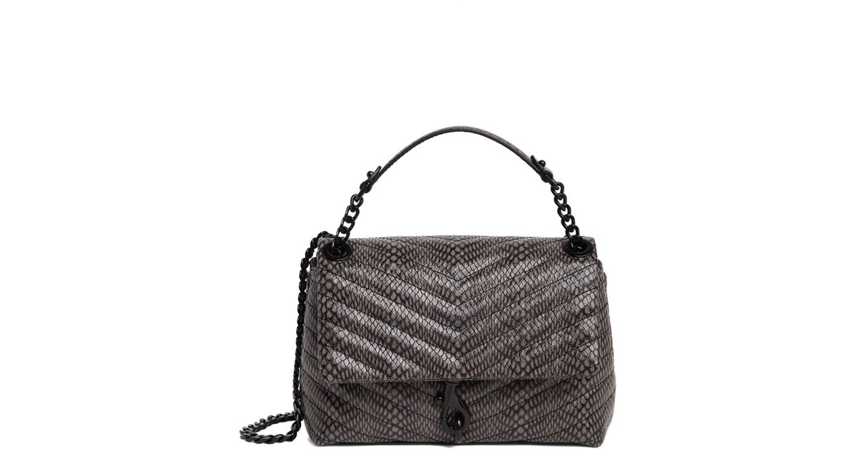 Rebecca Minkoff Edie Convertible Croc Embossed Crossbody Bag in Black