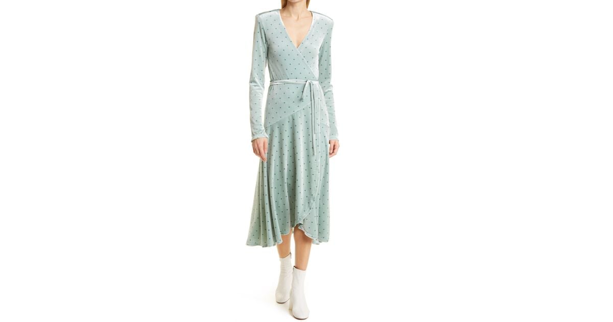 ROTATE BIRGER CHRISTENSEN Polka Dot Long Sleeve Velvet Wrap Dress In