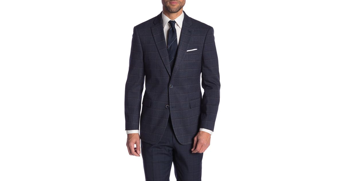 Tommy Hilfiger Synthetic Trevor Navy Brown Plaid Two Button Notch Lapel  Stretch Sport Coat in Navy/Brown (Blue) for Men - Lyst