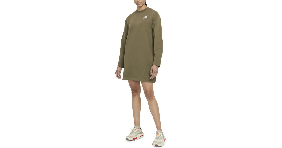 Nike Sportswear Tech Fleece Dress In Medium Olive/white At Nordstrom Rack | Lyst