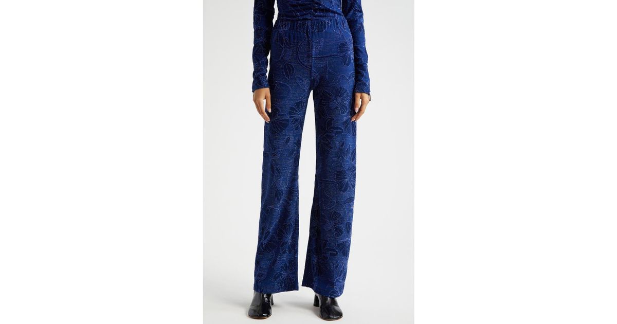 Stine Goya Metallic Floral Jacquard Pants in Blue | Lyst