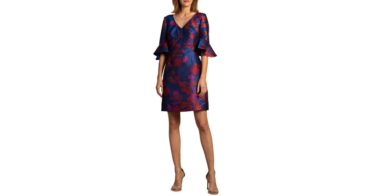 Trina Turk Synthetic Petite Sirah Printed Bell Sleeve Dress in Blue - Lyst