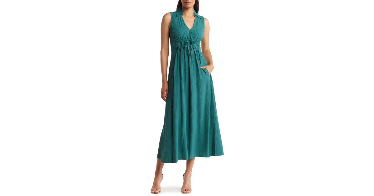 Calvin Klein Gauze Front Tie Maxi Dress in Green Lyst
