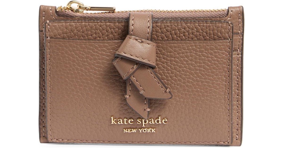 Kate Spade Knott Pebbled Leather Card Case in Brown Lyst
