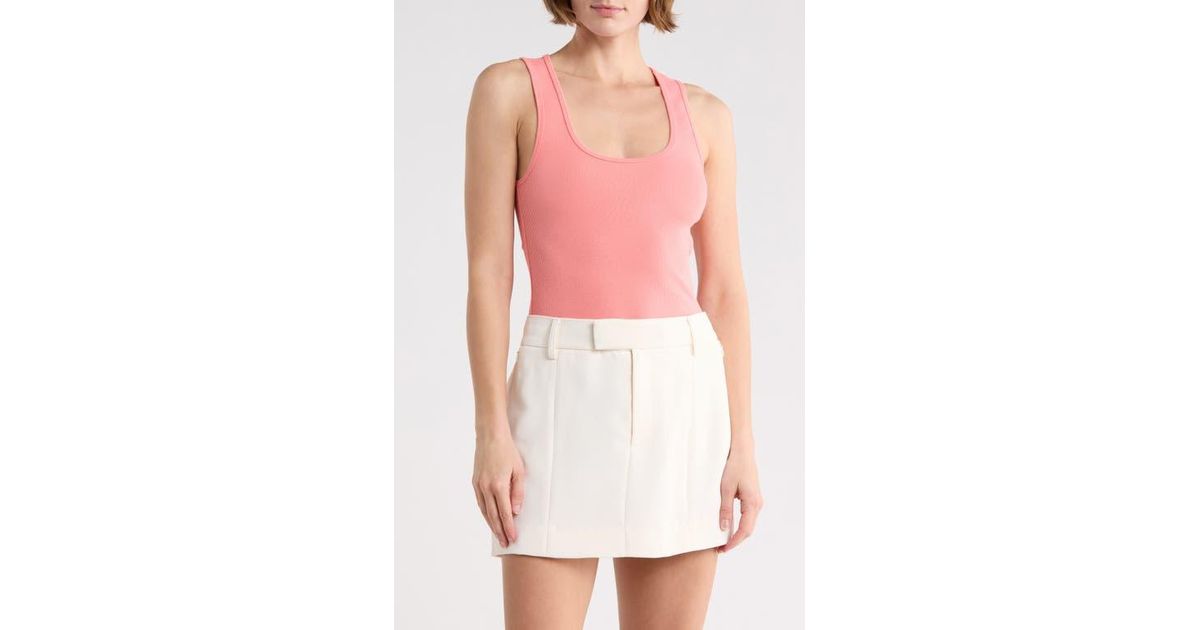 GOOD AMERICAN Scoop Neck Micro Rib Tank in White | Lyst