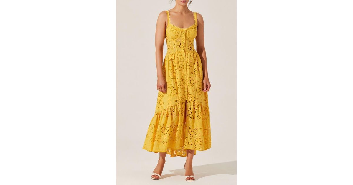 women's yamila eyelet embroidered sleeveless maxi dress Astr | Dresses | Astr The Label Yamila Eyelet Embroidered Sleeveless Maxi Dress Womens L Mustard