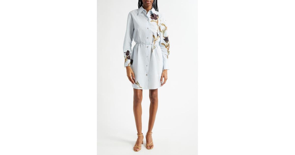 vince placed iris cotton shirt dress Vince Long-Sleeve Placed Iris Cotton Shirtdress