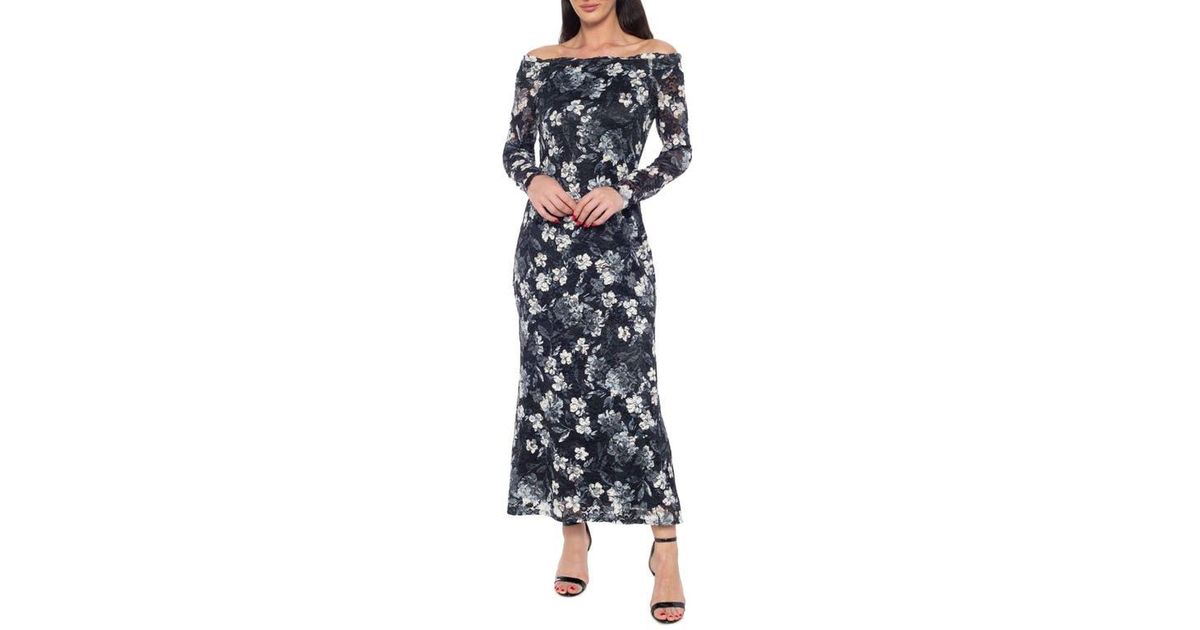 Marina Lace Off The Shoulder Long Sleeve Maxi Dress in Blue | Lyst