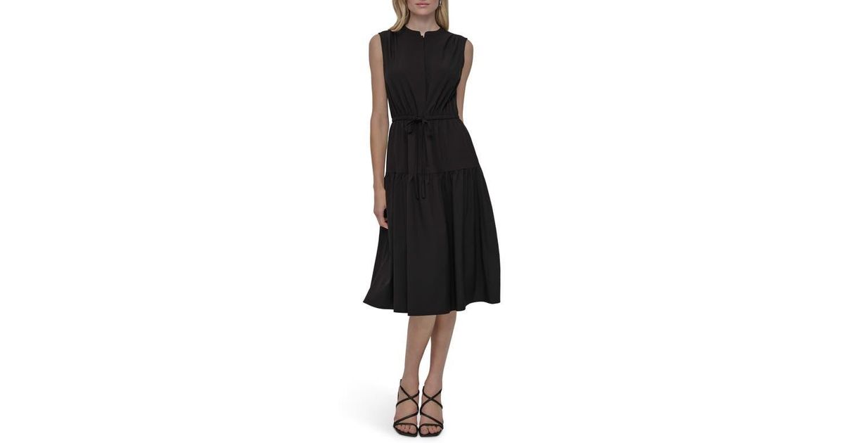 DKNY ★【フレアドレス】Sleeveless Tiered Midi Dress DKNY Sleeveless Tiered Midi Dress in Black | Lyst