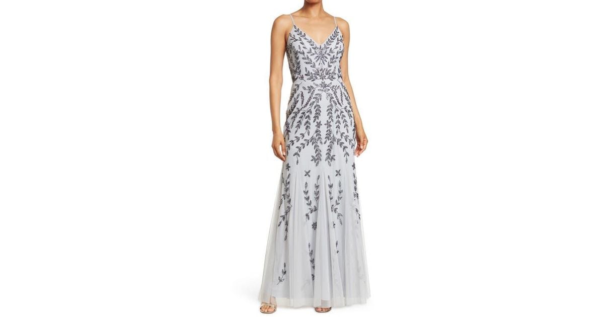 marina beaded v neck dress Marina Embellished Beaded V-Neck Gown SZ 6 Blush Long Tulle Flowing Skirt