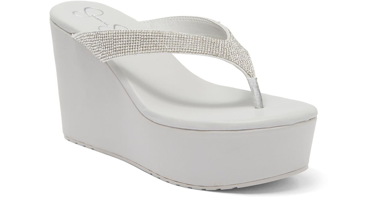 Jessica Simpson Stilla Platform Wedge Flip Flop In Silver/clear At