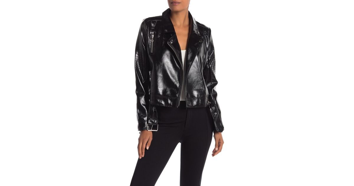 Nicole Miller Black Stitch Faux Leather Moto Jacket