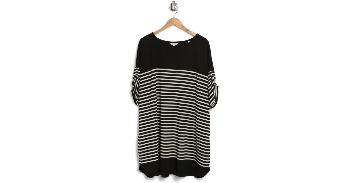 Max Studio Stripe Ruched Short Sleeve T-shirt Dress in Black | Lyst