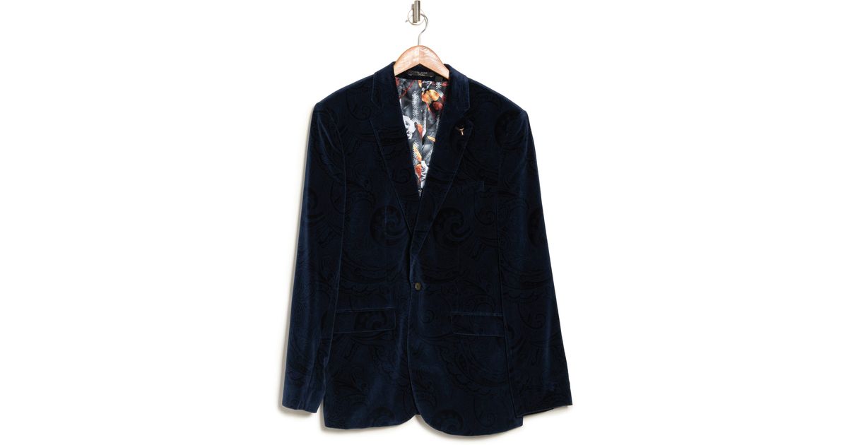 Ted Baker Pashion Paisley Velvet Notch Lapel Blazer In Dark Blue At